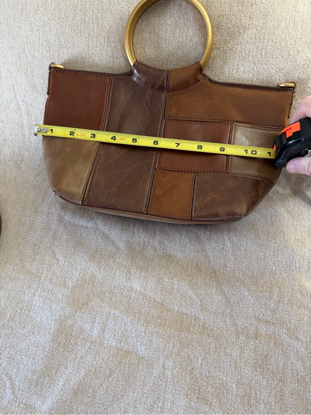 Zara Brown Patchwork Mini Bag with Gold Ring Handle - Picture 14 of 16